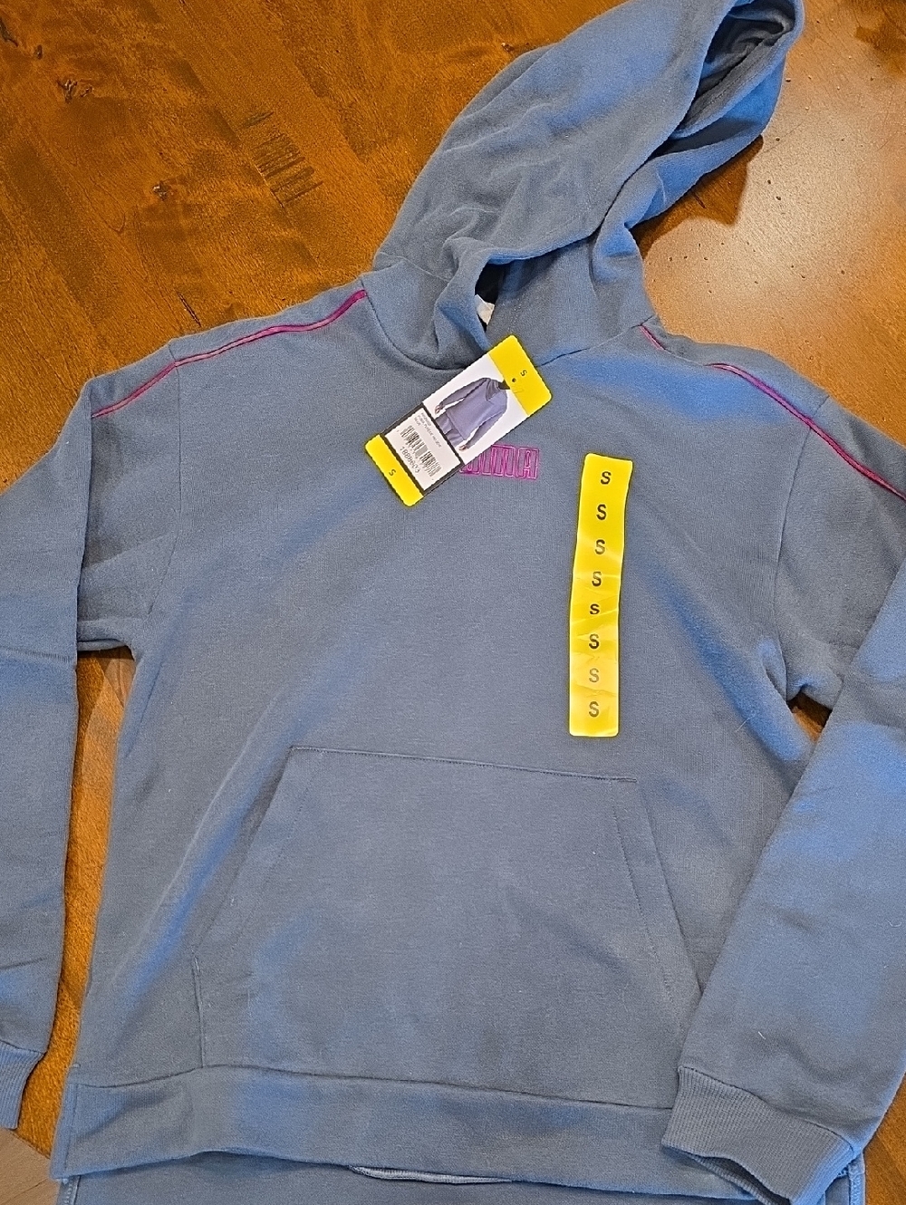 Puma Blue Hoodie with Pink Stitching